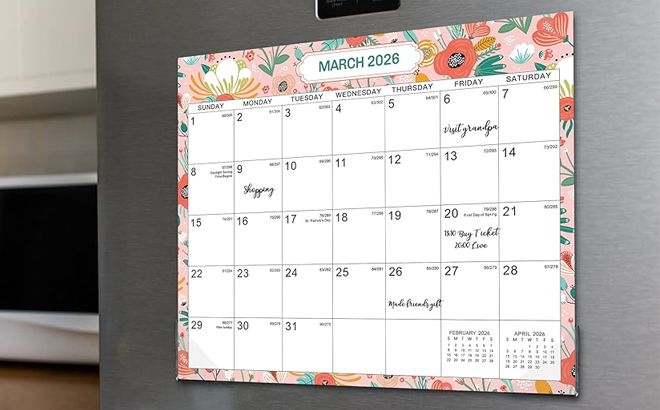 2025 2026 Magnetic Calendar on a Fridge
