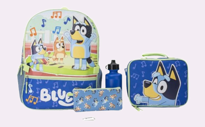 5 Piece Bluey Backpack Set with Matching Lunch Bag