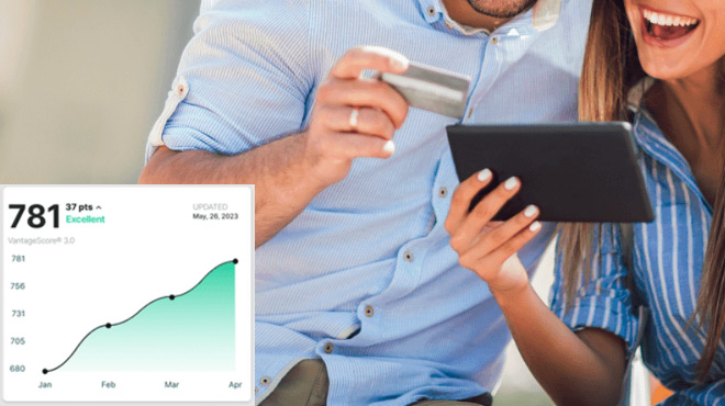 A Couple Looking at Their Credit Card and Tablet