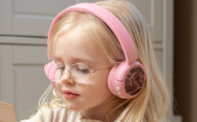 A Kid is Using BuddyPhones POP Fun Foldable Bluetooth Wireless Kids Headphones with Microphone