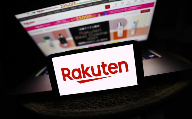 A Laptop and a Phone with Rakuten on the Background