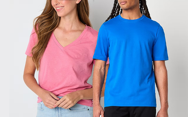 A Man and Woman Wearing T Shirts