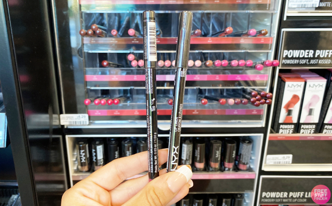 A Person Holding NYX Cosmetics Slim Lip Pencils