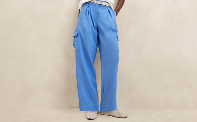 A Person wearing Banana Republic Factory High Rise Straight Twill Cargo Pants