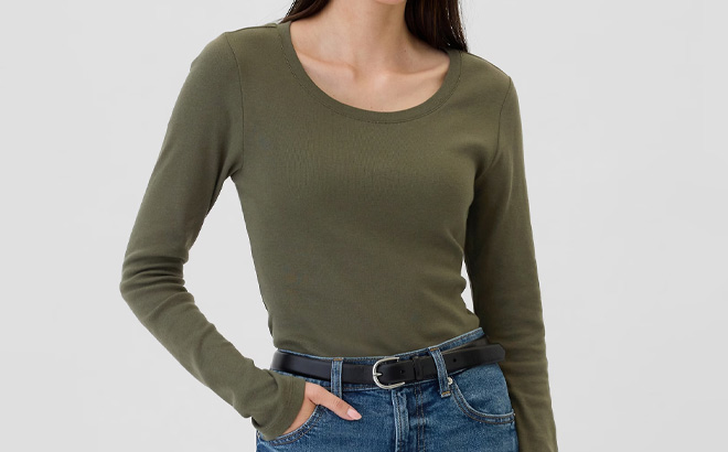 A Person Wearing GAP Factory Favorite Crewneck T Shirt