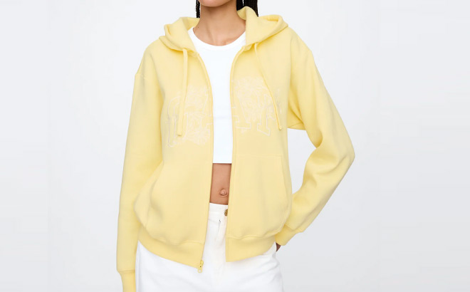 A Person Wearing GAP Factory Logo Zip Hoodie