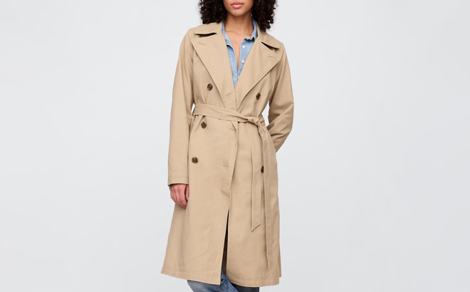 A Person Wearing GAP Factory Womens Modern Trench Coat