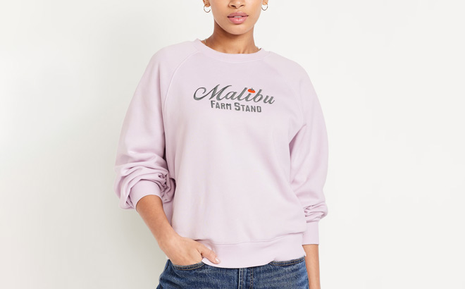 A Person Wearing Old Navy SoComfy Crew Neck Graphic Sweatshirt