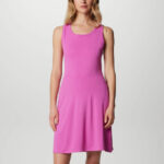 A Person Wearing Womens PFG Tidal Dress in Bright Lavender Color