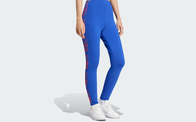 Adidas Womens Essentials 3 Stripes Animal Print Leggings in Blue