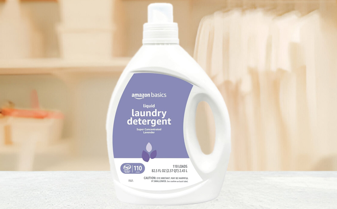 Amazon Basics 110 Loads Laundry Detergent in Lavender Scent on a Table