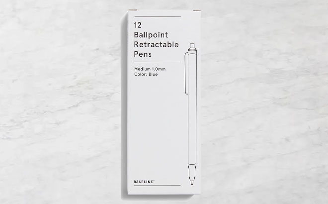 Baseline Retractable Ballpoint Pens 12 Pack on a Cement Table