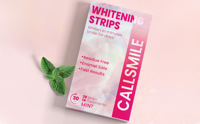 Call Smile Teeth Whitening Strips on the Pink Table