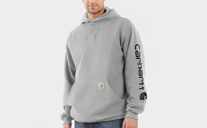 Carhartt Mens Signature Sleeve Logo Hooded Sweatshirt