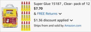 Checkout page of Super Glue 12 Pack