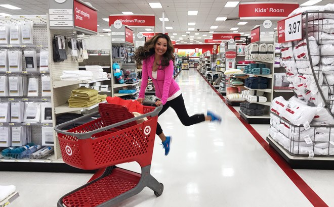 A Woman Jumping Happily while Shopping at Target