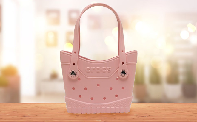 Crocs Classic Small Tote in Powder Pink Color on the Table