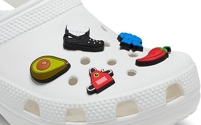Crocs Jibbitz 5 Pack Food Shoe Charms on a Croc