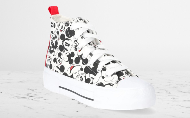 Disney Womens Mickey Mouse High Top Lace Up Sneaker on the Table