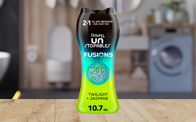 Downy Unstopables Fusions Twilight Jasmine Laundry Additive Beads on the Counter