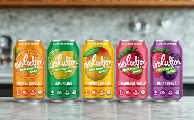 Evolution Fresh Real Fruit Sodas on a Table