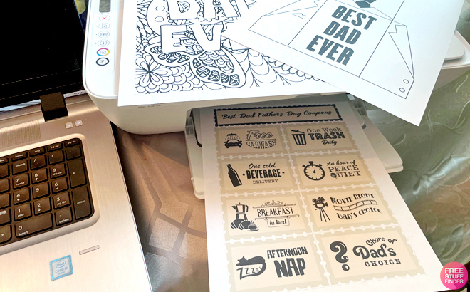Fathers Day Printables with a Printer and Laptop