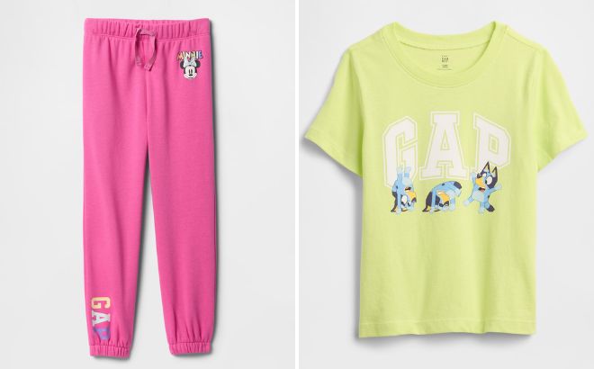 GAP Factory babyGap × Disney Minnie Mouse Relaxed Logo Pull On Joggers and Bluey Logo T Shirt
