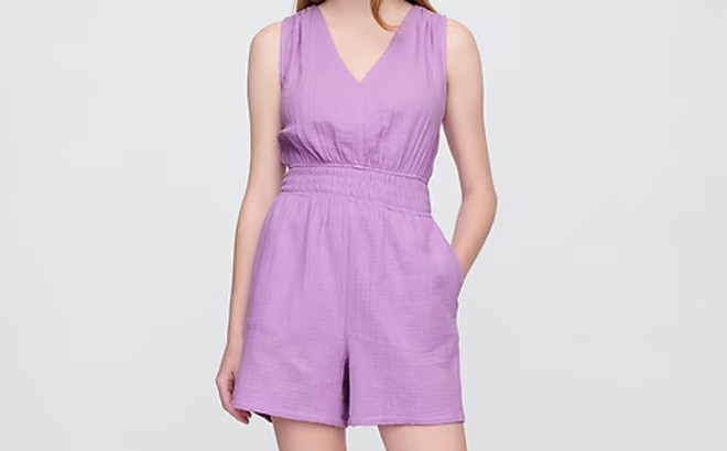 GAP Factory Womens Smocked V Neck Romper