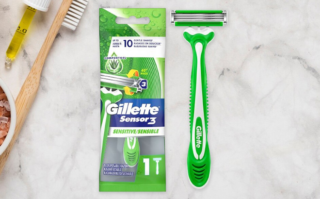 Gillette Sensor3 Sensitive Mens Disposable Razor on the Table