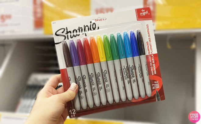 Hand Holding Sharpie 12 Count Permanent Markers Fine Point