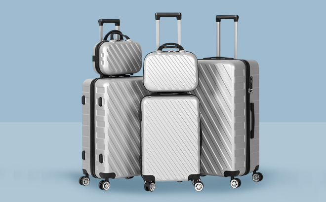 HIKOLAYAE 5 Piece Hard Shell Luggage Set Luggage