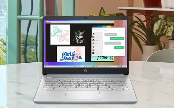 HP 14 Inch Laptop with Intel Processor on a Marble Table
