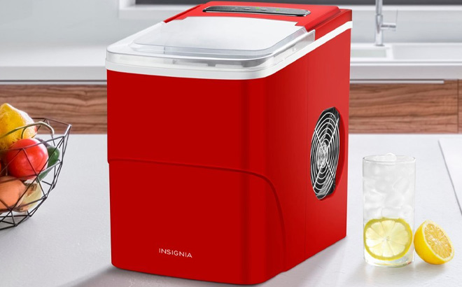 Insignia Portable Ice Maker with Auto Shut Off on the Table