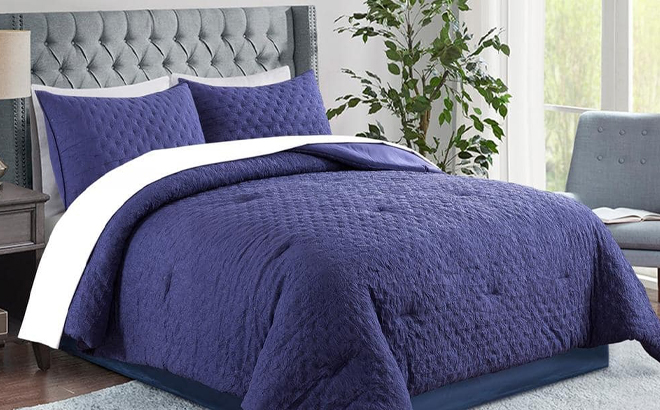 JML Comforter Set in Navy Color on a Bed