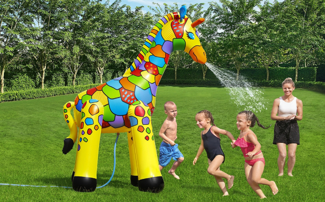 Kids Playing with H2OGO Jumbo Giraffe Inflatable Sprinkler
