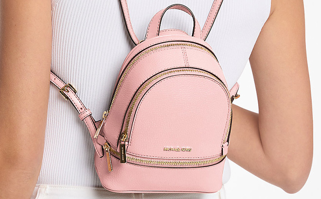 Michael Kors Outlet Rhea Extra Small Pebbled Leather Backpack in Powder Blush Color