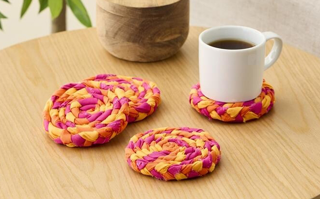 Michaels Braided Coasters on a Table