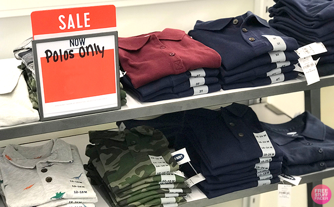 Old Navy Polos in Different Colors on Shelves