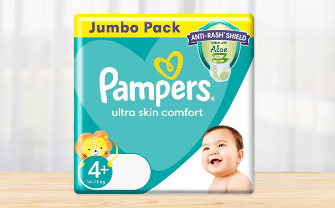 Pampers Baby Dry Jumbo Pack Diapers on a Table