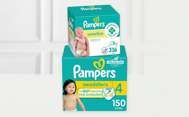 Pampers Swaddlers Baby Diapers and Wipes on the Table