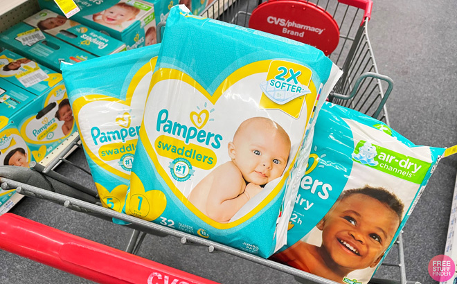 Pampers Swaddlers Diapers on a Cart