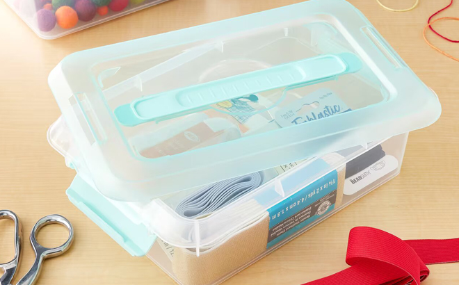 Simply Tidy 32 Liters Storage Bin with Lid in Mint Color