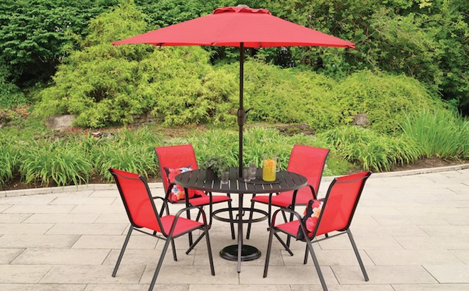 StyleWell Steel Market Outdoor Patio Umbrella in Ruby Red