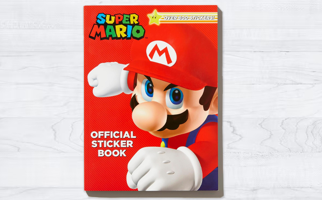 Super Mario Official Sticker Book on a Table