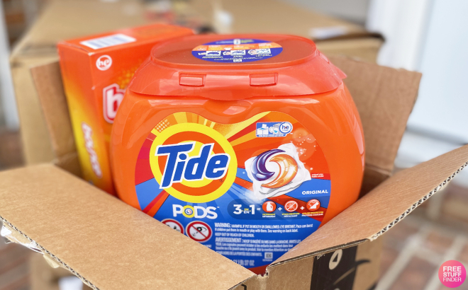 Tide Pods Laundry Detergent Pacs in Amazon Box