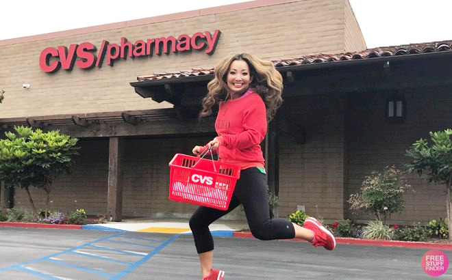 A Woman Jumping and Laughing in Front of CVS