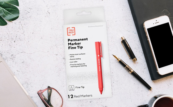 Tru Red Permanent Marker Pack on the Table