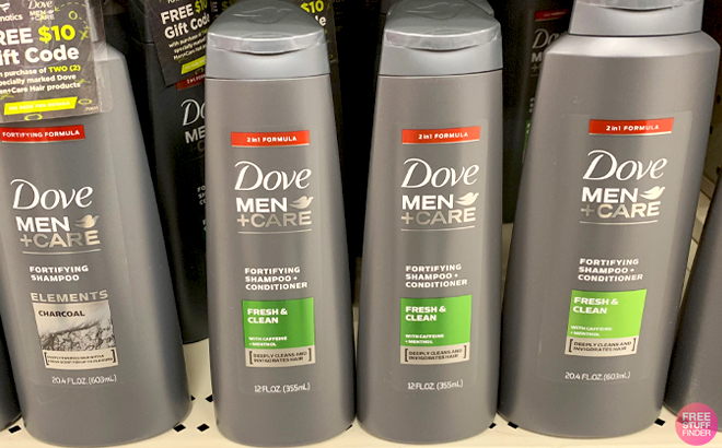 Two Dove 2 In 1 Shampoos on a Store Shelf