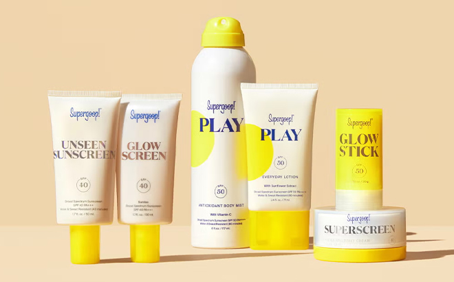 Various Supergoop Sunscreen Products