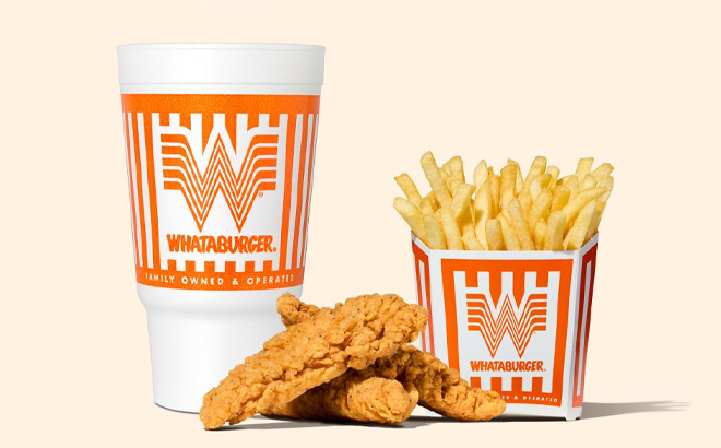 Whataburger Chicken Strips with Drink and Fries
